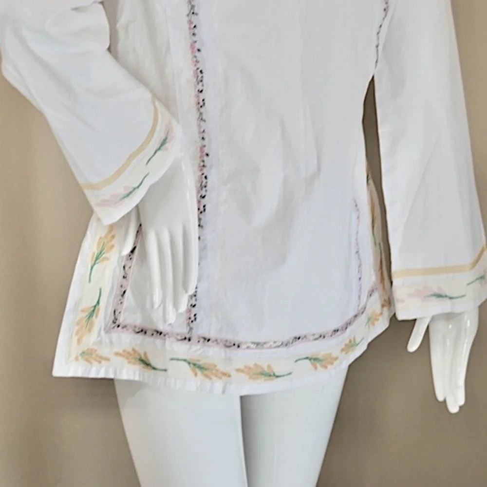 🏷️ NWT Tory Burch Ribbon Embellished Tunic in White Size 4